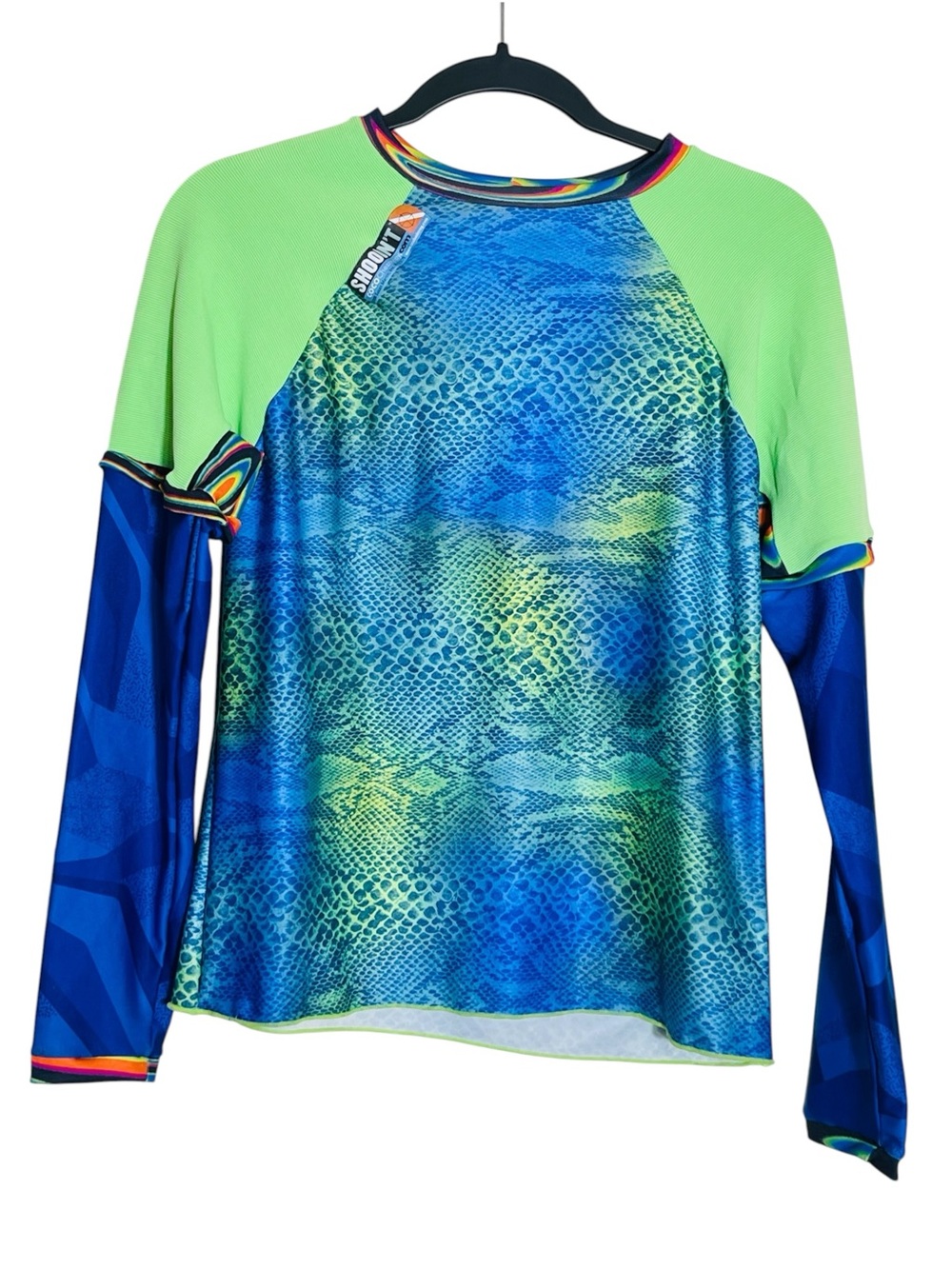 ScubaDoRag Shoodn’t Rash Guard Blue Green Snakeskin Rainbow Long Sleeve Swim Top